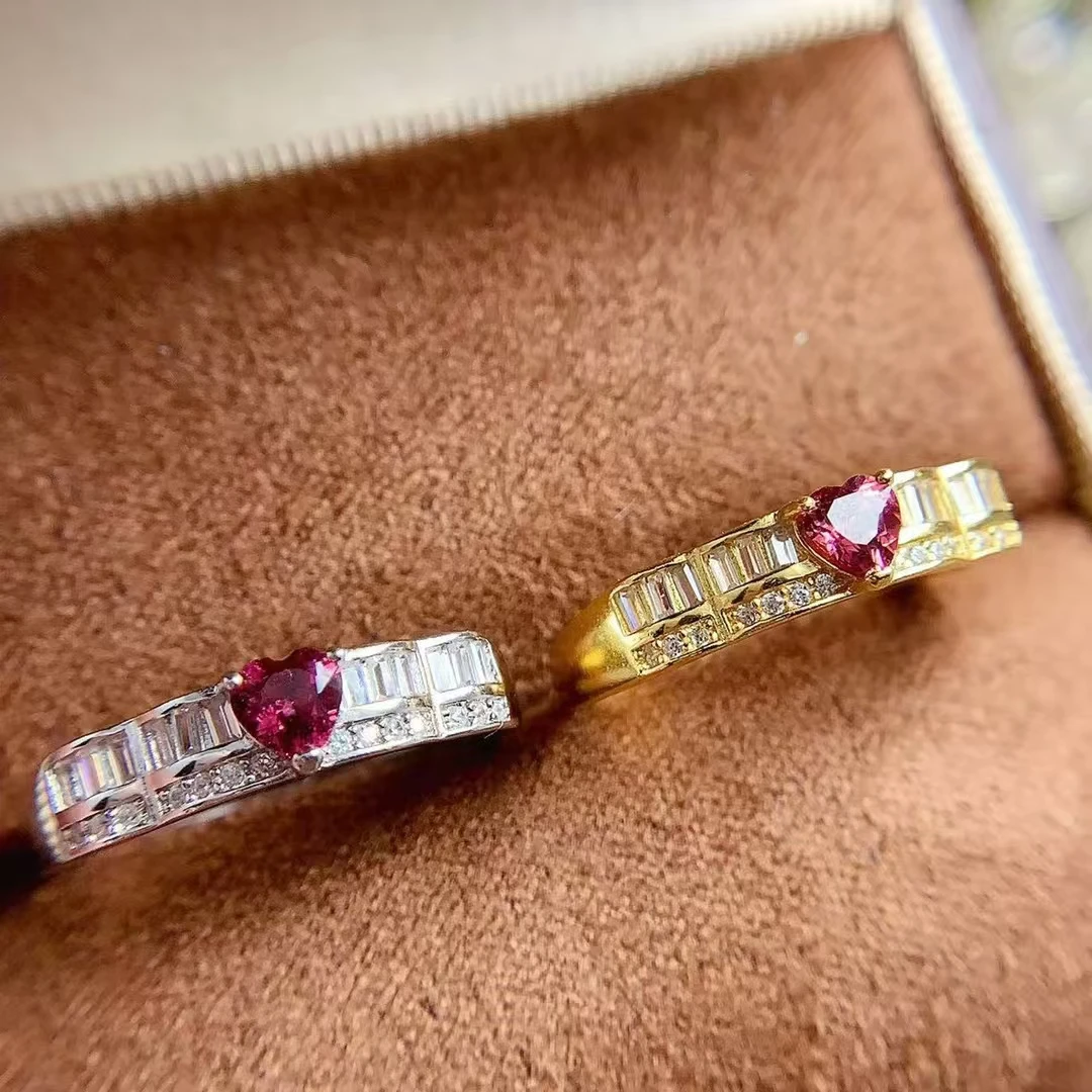 KJJEAXCMY S925 Silver Electroplating Process Inlaid Natural Garnet Heart-shaped Wide Women's Ring High Clarity Support Testing