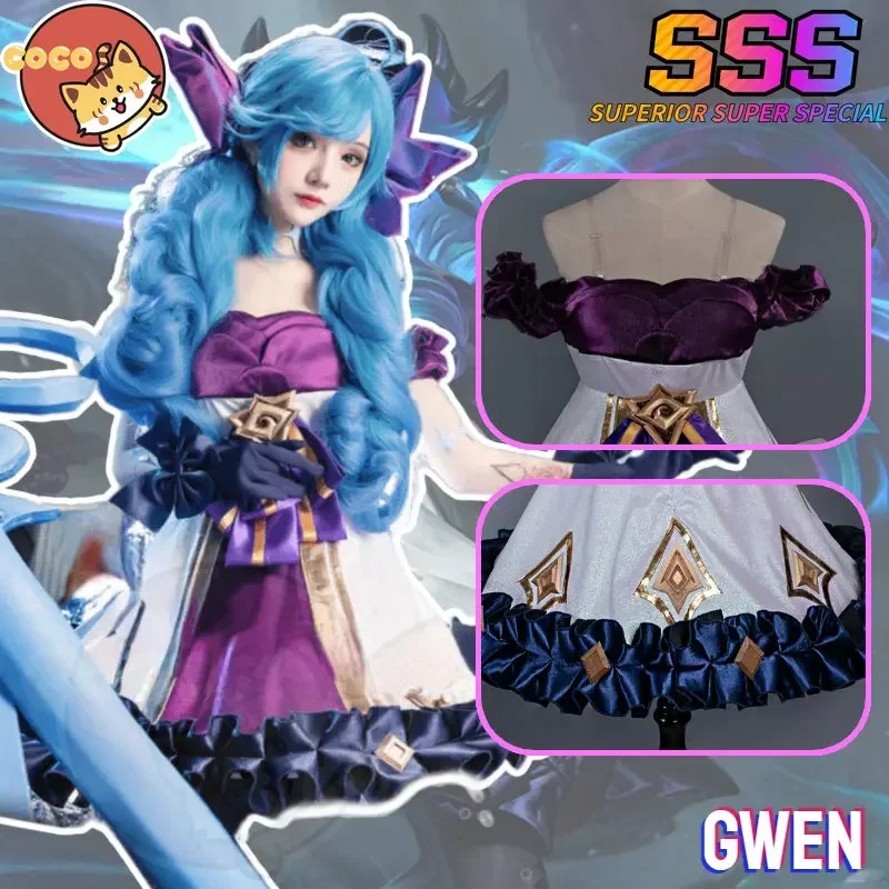 

CoCos-SSS Game LOL Gwen Cosplay Costume Game Cos The Hallowed Seamstress Purple White Battle Lolita Dress and Wig