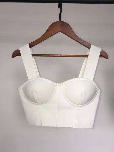 Top Bandage para mujer, camiseta Sexy sin tirantes, Espalda descubierta, color naranja, negro y blanco, 2023