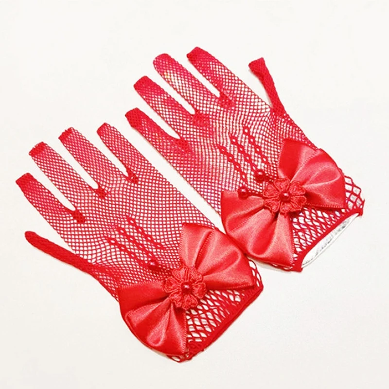 Mesh Bow Lace Decoration Gloves Women Party Supplies Children Birthday Ceremony Coronation Accessories Gift Mittens Female