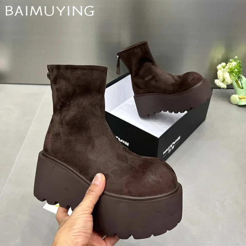 Platform Snow Ankle Boots Women High Heels Suede Shoes Woman 2024 Trend Winter Goth Brand Punk Motorcycle Botas De Mujer Shoes