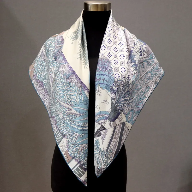 مزدوجة طباعة وشاح حريري AB الطباعة شالات رئيس الرقبة حقيبة عصابات اليد توالت حواف الأوشحة 90 سنتيمتر حزام الديكور