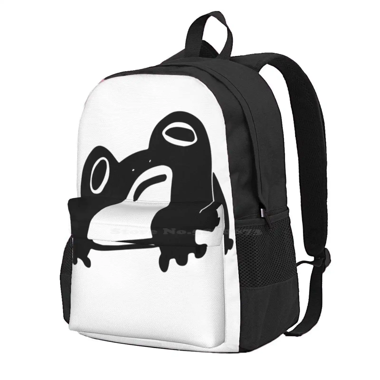 Melancholy Frog Hot Sale Schoolbag Backpack Fashion Bags Black Frog Melancholy Frog Sad Frog Thoughtful Frog Frog Thinking Cute