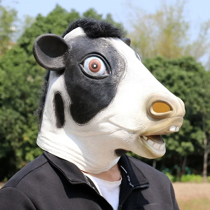 Funny Cow Head Cosplay Mask Halloween Soft Latex Animal Party Props Funny Cattle Costume Masks Adult One Size