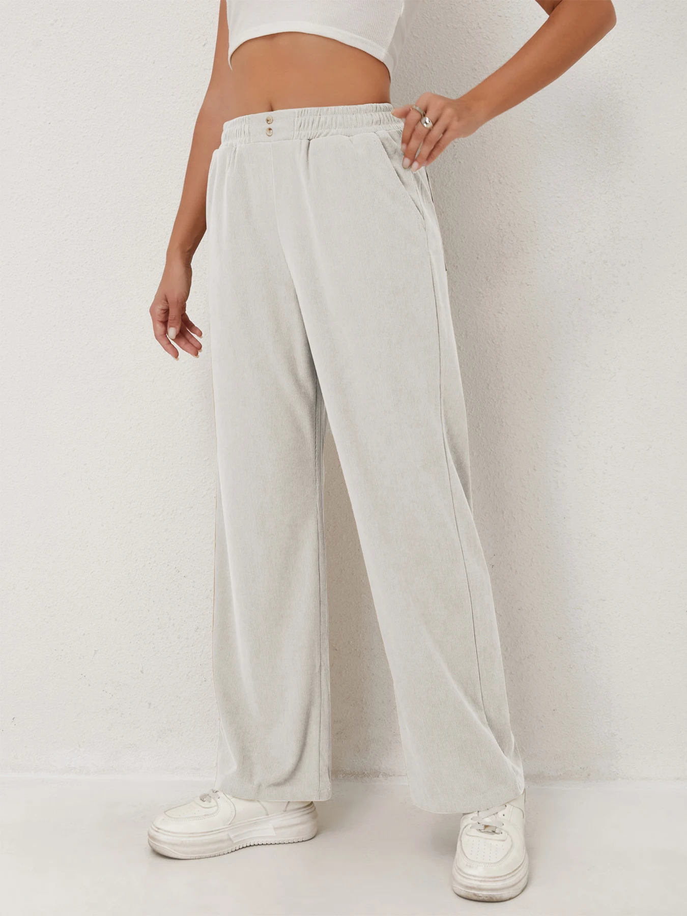 Women's casual trousers, autumn and winter corduroy trousers, multi-pocket drapey high-waisted trousers, women's work trousers