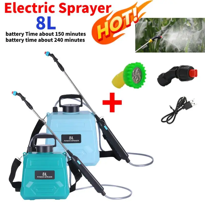 8L Electric Sprayer USB Rechargeable Garden Irrigation Sprinklers Telescopic Handle with Shoulder Strap Garden Supplies