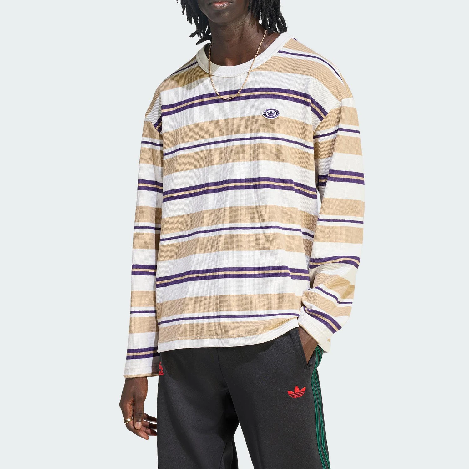 

Оригинальный мужской пуловер Adidas с круглым вырезом и полосками, с длинными рукавами, модель KS6849