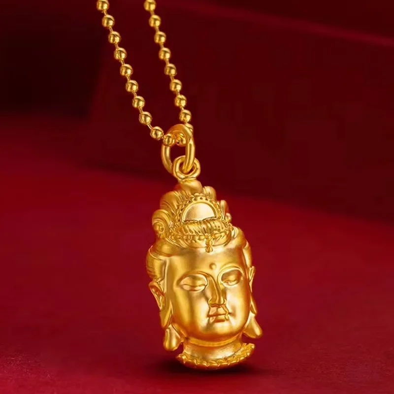 

Unisex 9999 24K Real Gold Exquisite Guanyin Necklace for Women Simple Necklaces Gift Jewelry for Girlfriend