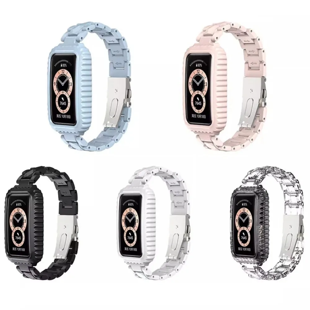 PC Strap For Huawei Band 9 8 7 6 Imitation Ceramic Wristband Replacement Bracelet TPU Case for Huawei Band 9/8/7/6 Watchband