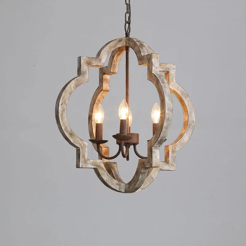 American Style Countryside Wood Art Antique Chandelier Living Room Dining Room Kitchen Homestay Creative Vintage Lighting Fixtur