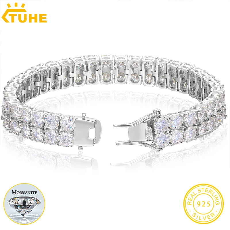 

TUHE Three Rows D Color Moissanite Tennis Bracelet With Certified Sparkling Moissanite 925 Silver Bracelet Jewelry For Women Men
