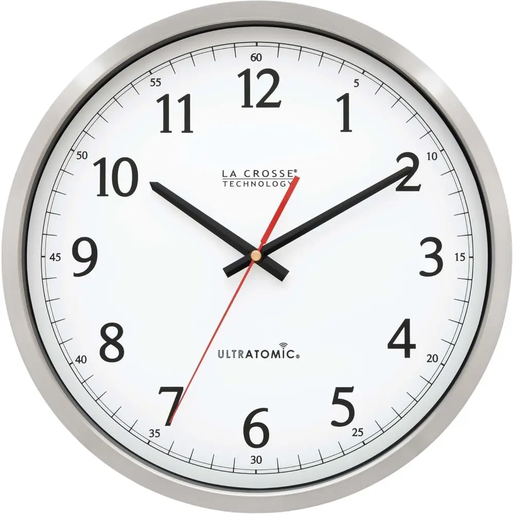 

404-1235UA-PL UltrAtomic 14 inch StainlSteel Wall Clock, Shatterproo Lens, Silver