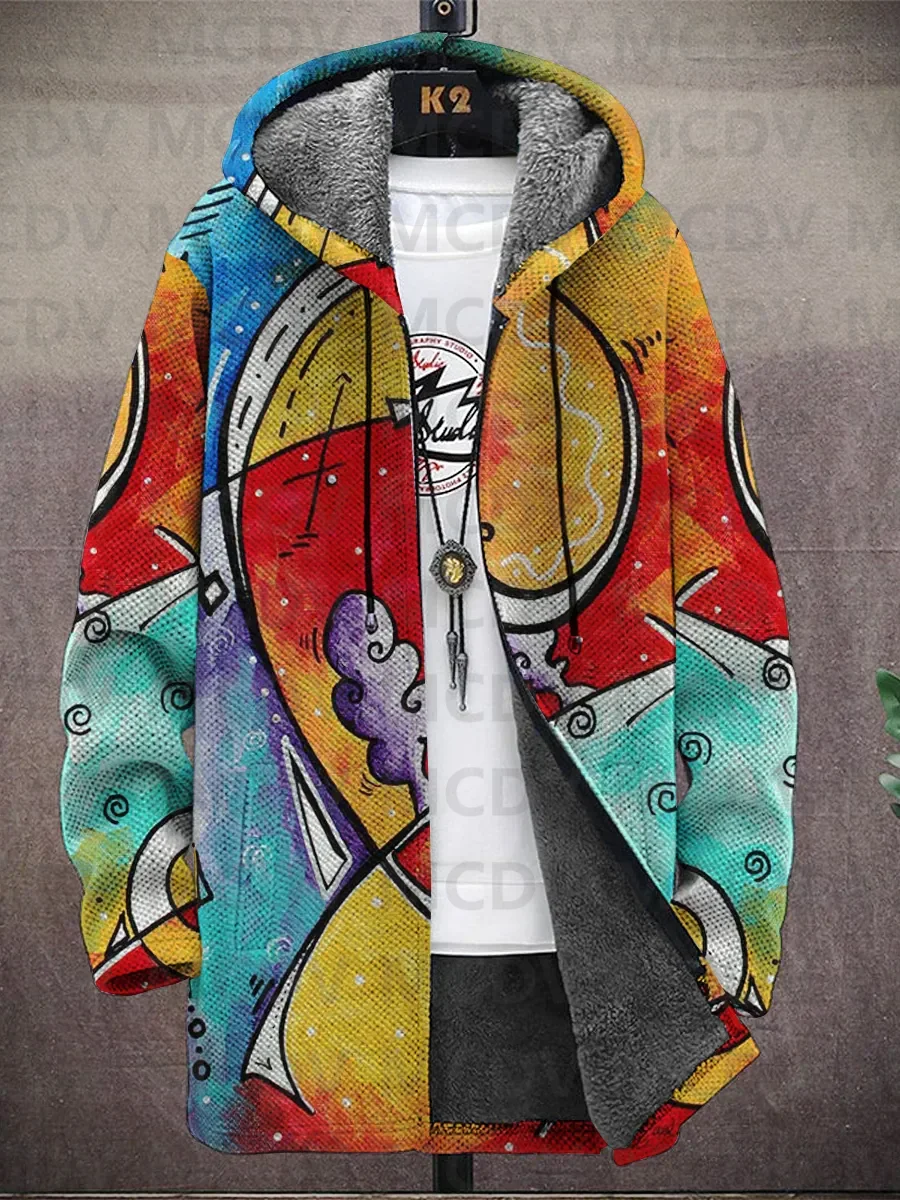 

Men's Art La Tour Eiffel Painting Print Hooded Two-Pocket Fleece Cardigan Jacket