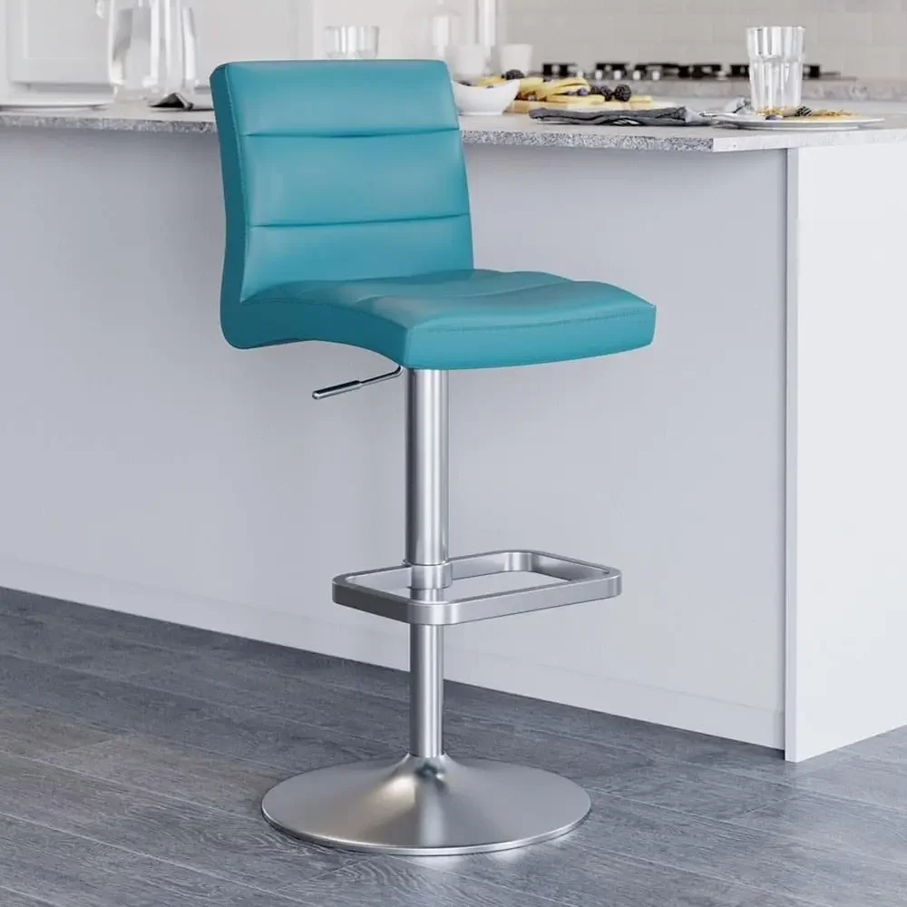 Furniture Lush Adjustable Height Teal Swivel Armless Bar Stool with Brushed Steel Base
