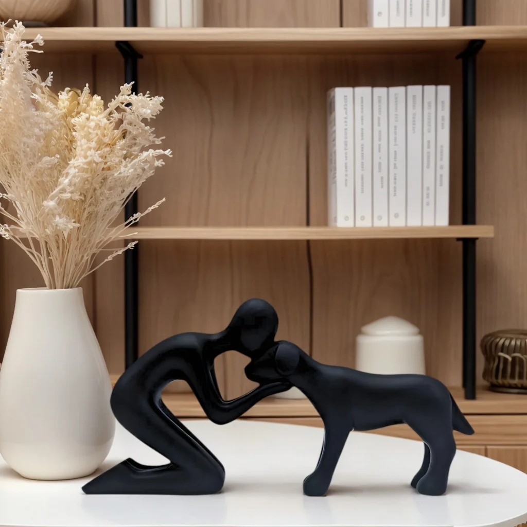 1 Piece Creative Resin Statue of Dog and Owner - Personalized Family-Themed Desk Art, Ideal Gift for Pet Lovers and Dog Owners, Modern Home Decor Dog Statue