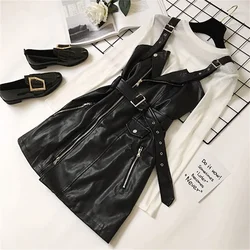 Robe en similicuir à bretelles en PU pour femmes, robes taille haute, fronde grande taille, streetwear féminin, nouvelle mode, automne, WZ2283, 2023