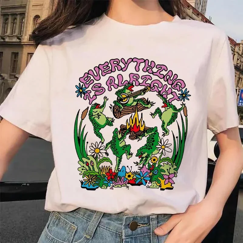 Frauen Kurzarm Frösche drucken niedlichen Stil Mode Cartoon Sommer Dame drucken T-Shirt Grafik t Top weibliche T-Shirts Kleidung T-Shirt
