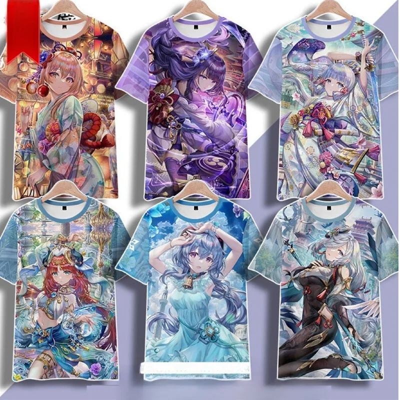 

ort Sve T-irt Men's Casual Summer Faion Game Cosplay General Hu Tao Night Print round Ne Top for Youth