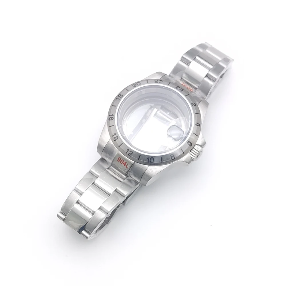 39mm NH35 Cassa 24 ore GMT Lunetta in acciaio Cassa per orologio per NH34 NH35 NH36 NH38 Movimento Vetro zaffiro Explorer Orologi Accessori