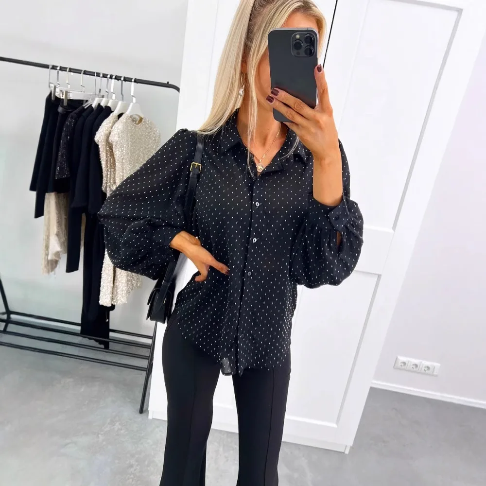 2025 New Spring Shirts Casual Women Tops Elegant Fashion Lantern Sleeve Women Shirt Office Ladies Daily Wear Women Blouse Autumn