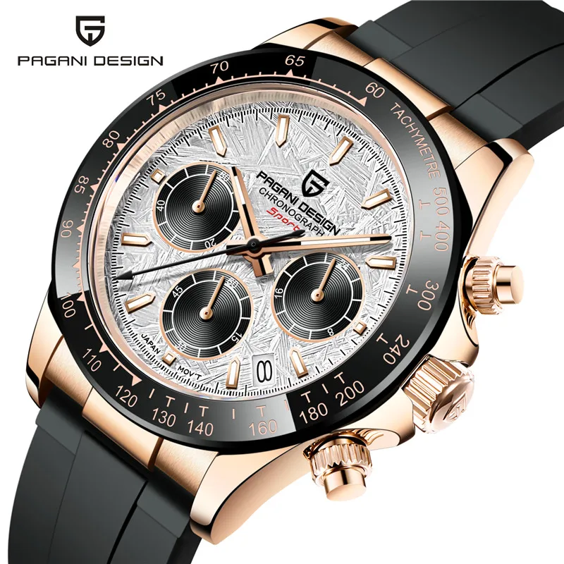 Мужские кварцевые часы PAGANI DESIGN Military Pilot Chronograph с сапфировым стеклом, хронографом и секундомером, силиконовый ремешок, роскошные часы VK63