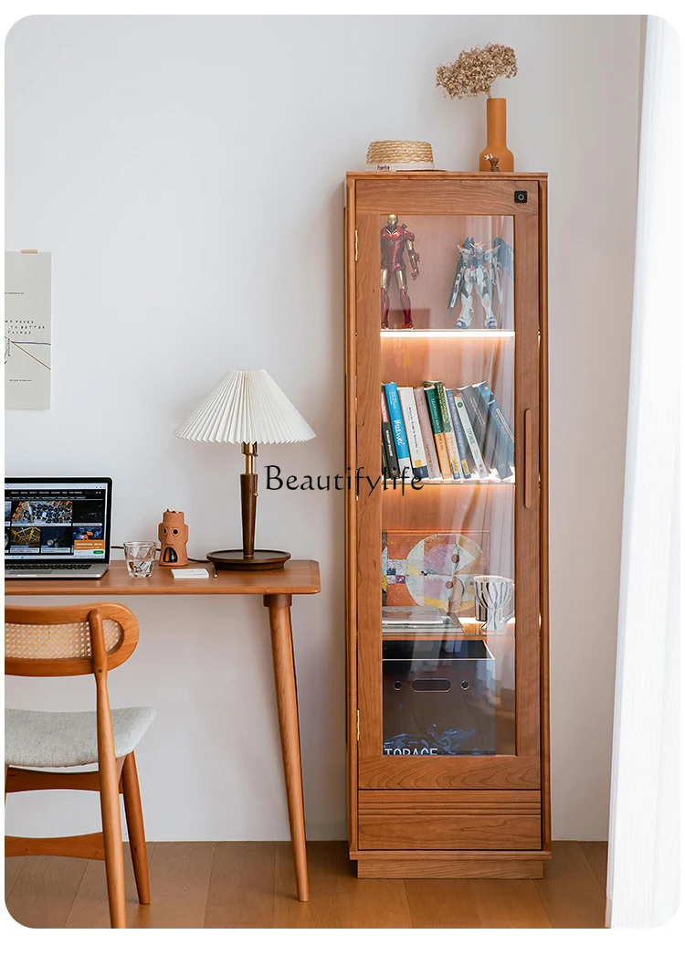 Solid wood glass floor-to-ceiling display, storage wine cabinet with fingerprint lock, dust-proof multi-function