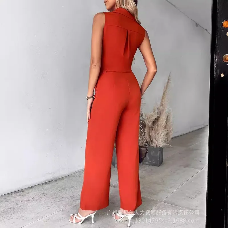 2024 Spring Summer New Women's Clothing Solid Color I-Shaped Pocket Vest Straight Tailor Blouse and Pants 2-Piece Set