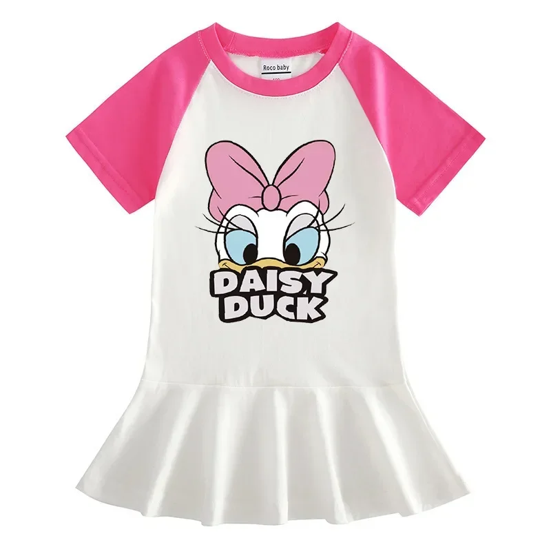 2024 Summer Cartoon girl\'s Dresses Donald Duck Daisy Half Sleeved Baby Dresses Cotton vestiti pieghettati alla moda della neonata