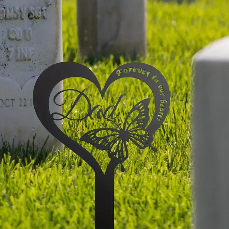 Forever In Our Hearts Metal Heart Butterfly Memorial Stake Waterproof Grave Marker Garden Yard Remembrance Decor