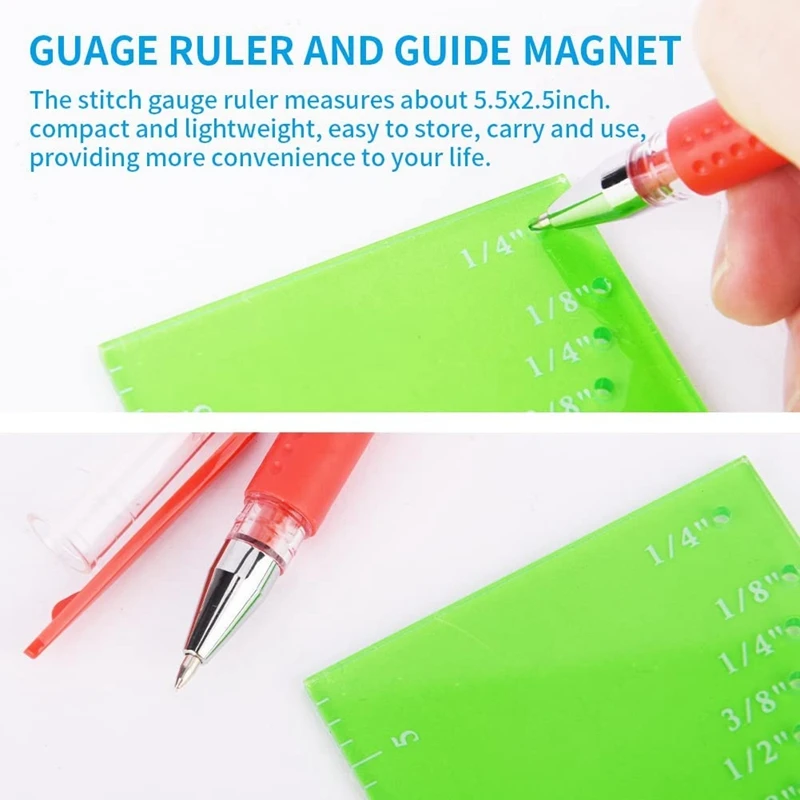 Set di righelli guida per cucitura 3 pezzi, 2 guide magnetiche per cucitura e righello per misurazione cucitura, calibro per cucitura per fori a linea retta da 1/8 a 2 pollici