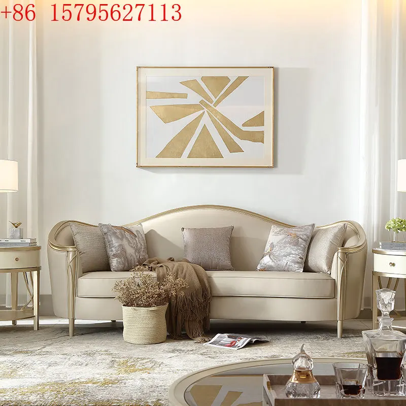 

American light luxury leather sofa living room combination modern solid wood furniture