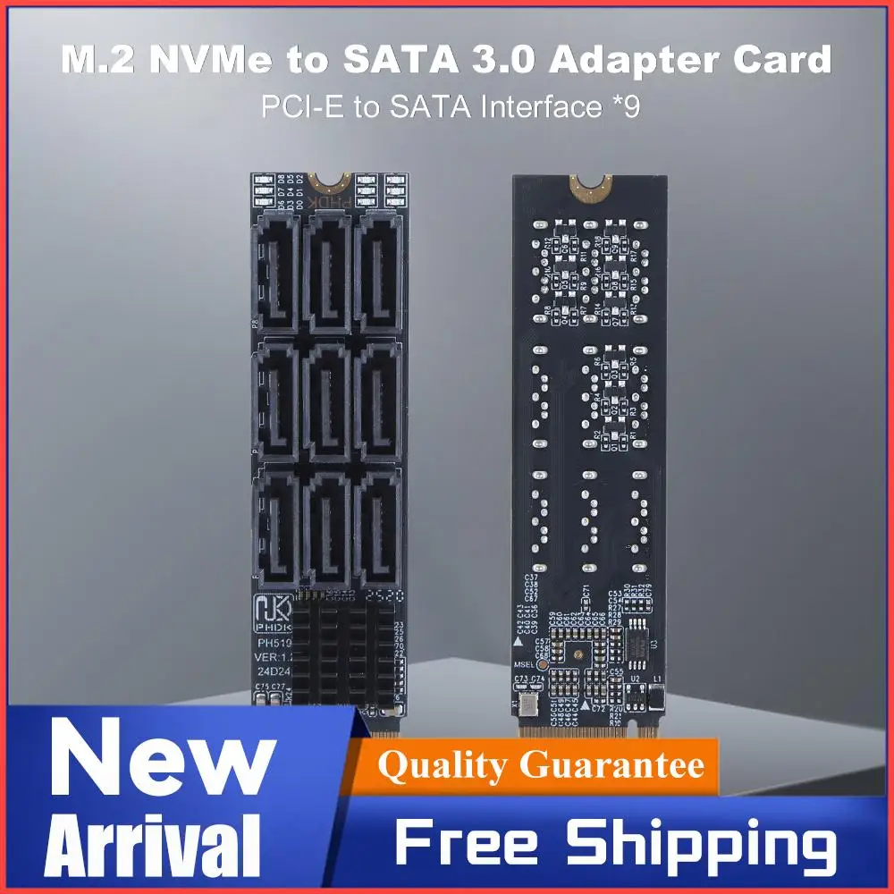 

Адаптер M.2 M-Key NVMe на 9 портов SATA 3.0, конвертер M.2 NVMe в SATA 3.0, PCIe 3.0 x2, высокоскоростное расширение накопителей