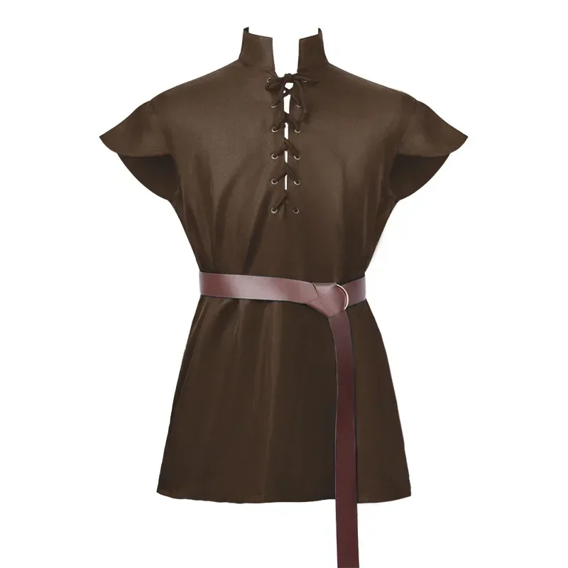 

Medieval Men's Renaissance Stand-up Collar Short Sleeve Inside Shirt New Style For Stage Performance