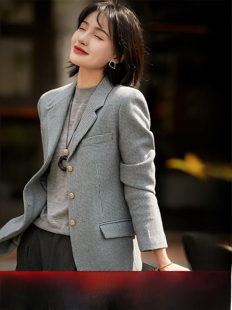 

XiaoHanGe большой женский замшевый бархатный шерстяной костюм в клетку Jaet, новинка осени 202, женское модное длинное пальто све