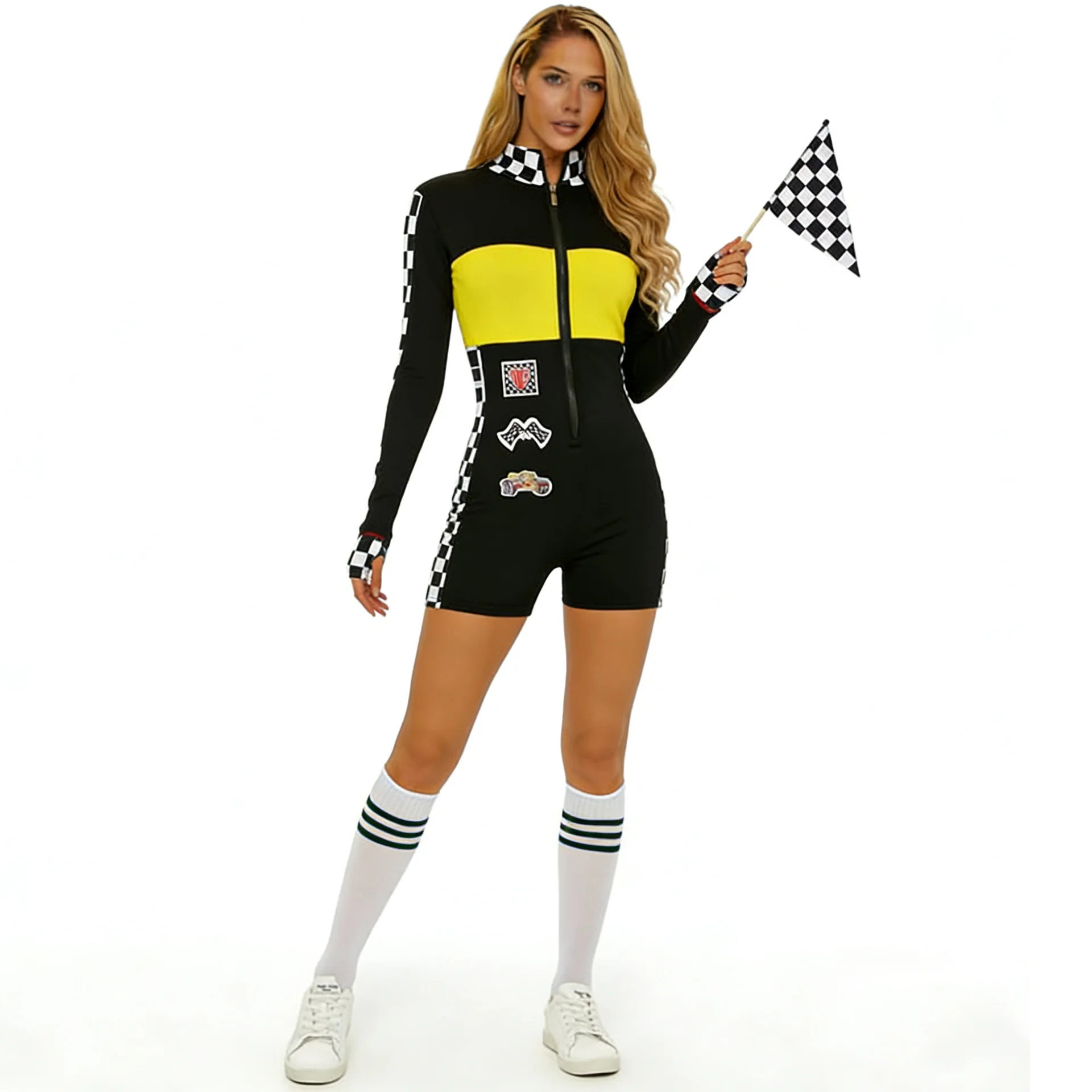 Damen Racer Cosplay Kostüm Mode Sexy Racing Queen Cosplay Uniform Anzug Einteiliger Trainings-Rennanzug Halloween-Kostüm – Detail 11