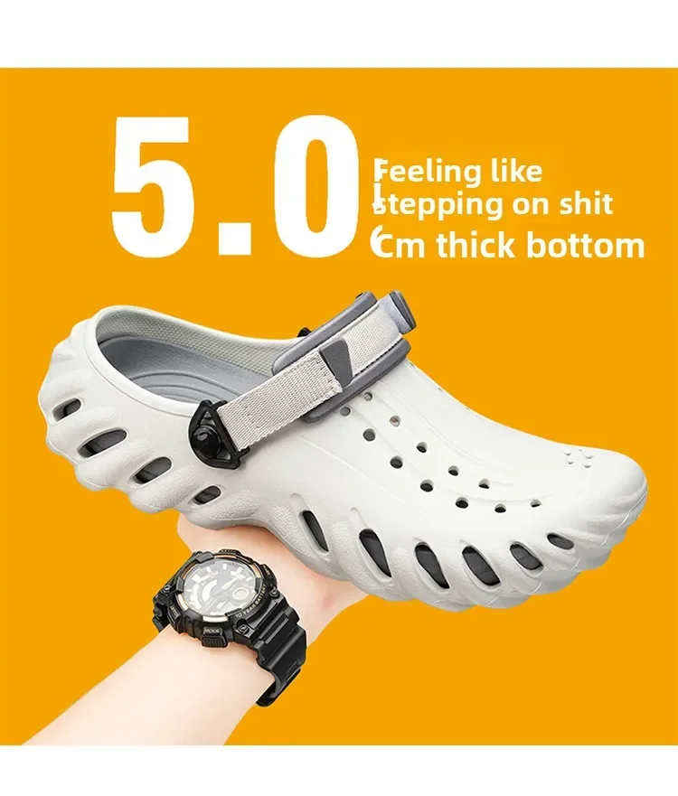 Marken-Herren-Slipper – Weiche und bequeme perforierte Outdoor-Schuhe, wasserdicht, höhenerhöhend, coole EVA-Fahrschuhe – Detail 3