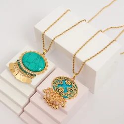 Natural Blue Stone Pendant Necklace Gold Plated Tassels Slid Chain Stone Necklace Arabic Women Jewelry Bijux Gifts