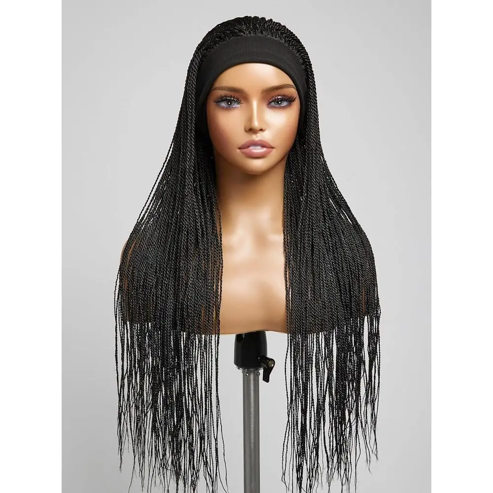 

Великолепный синтетический парик с повязкой на голову Cornrow — легкий в носке, натуральный черный, длинные косы для женщин