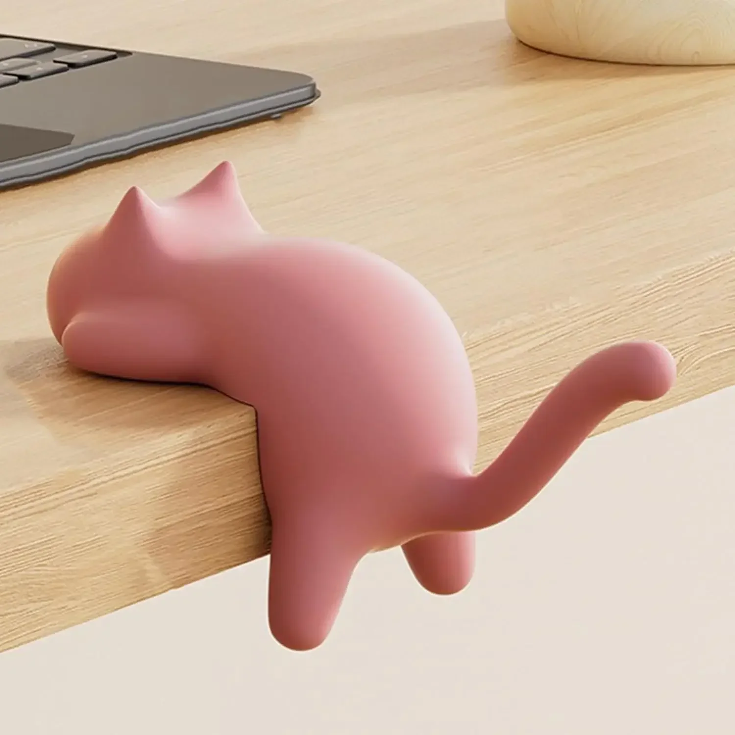 

Pink Cat-Shaped Desk Hook for Bags, No Marking, Multi-Functional Side Mount Organizer