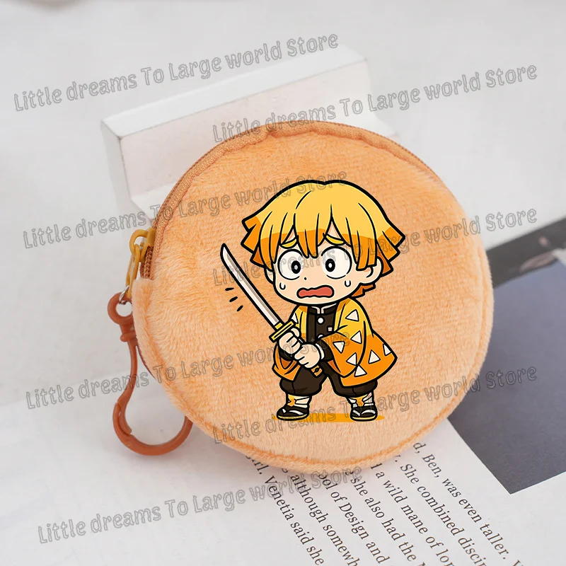 Demon Slayer Coin Purse Anime Figure Cute Q Version Printed Mini Key Pendant Round Wallet Boys Girls Decoration Soft Purses Gift