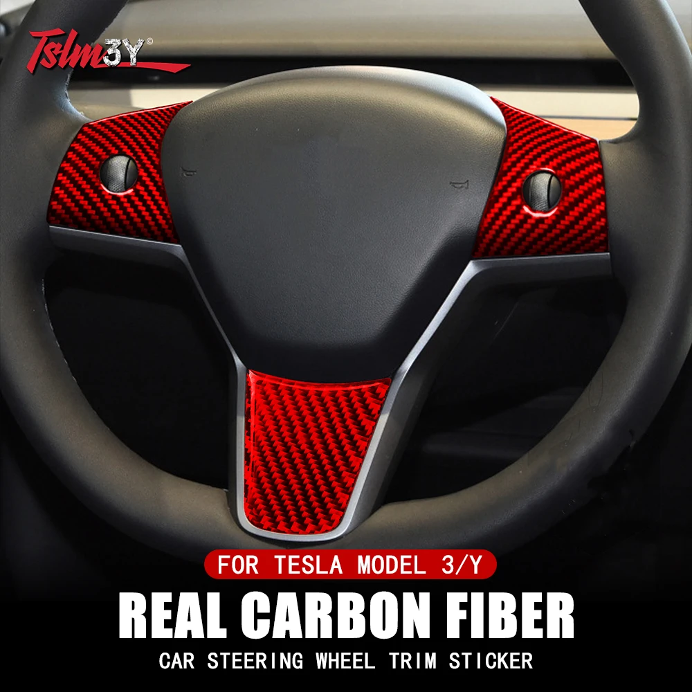 For Tesla Model 3 Y 2017-2023 Car Steering Wheel Panel Cover Trim Stickers Frame ABS Carbon Fiber Modification Accessories