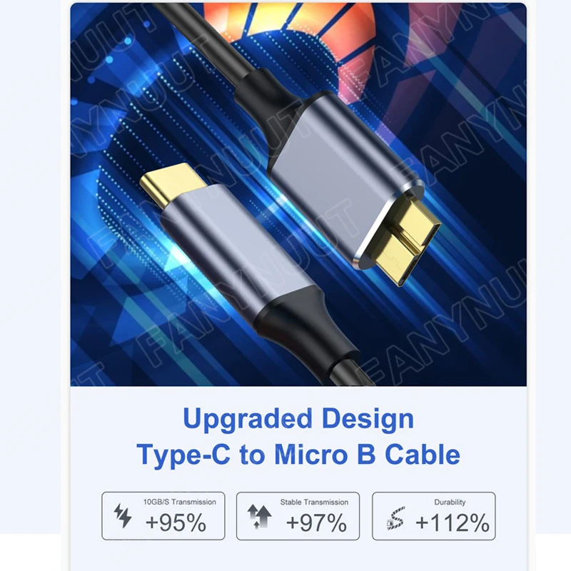 Cable Connector Micro B USB C 3.0 Cable Type-C To USB 3.0 Micro B 5Gbps External Hard Drive Cable For Macbook Hard Drive Disk