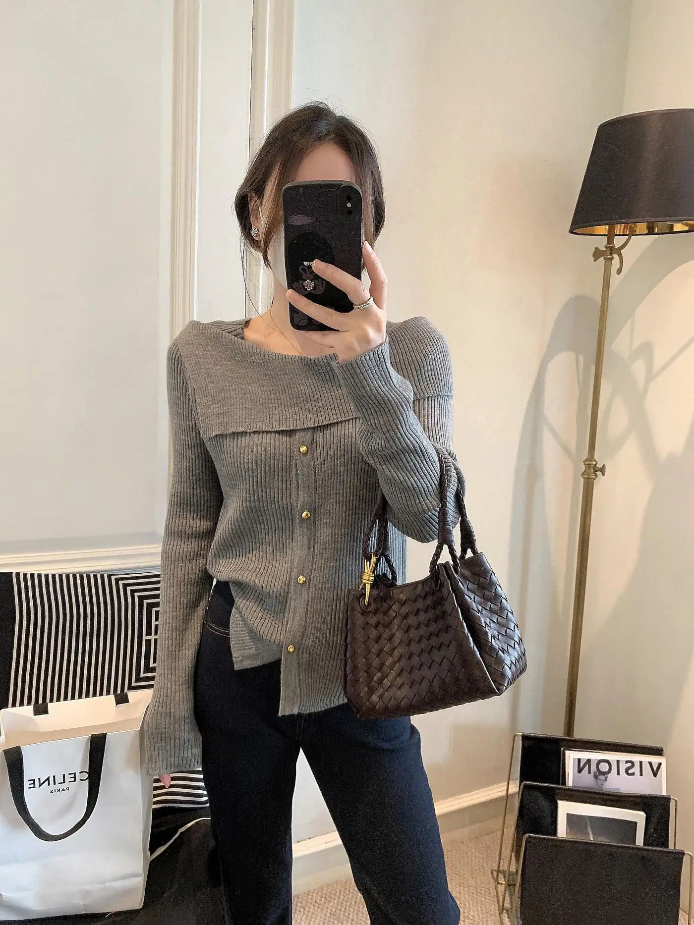 

Women's Knitted Woolen Knitwear oulder Bared Turn-down Collar Base Layer Top Faionable Korean Sle Autumn New Arrival