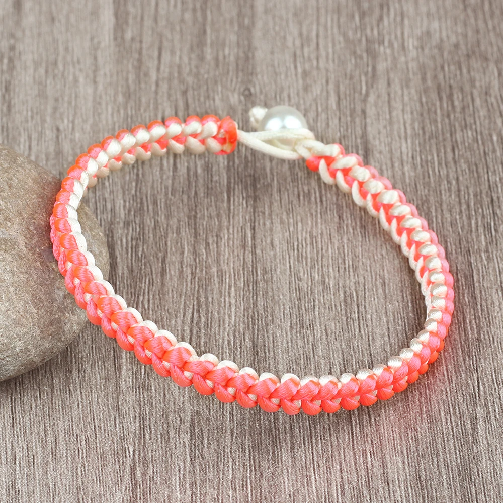 Handmade Red Black Thread Bracelet Lucky Keel Rope Adjustable Imitation Pearl Clasp Wristband Gift For Women Men Fashion Jewelry