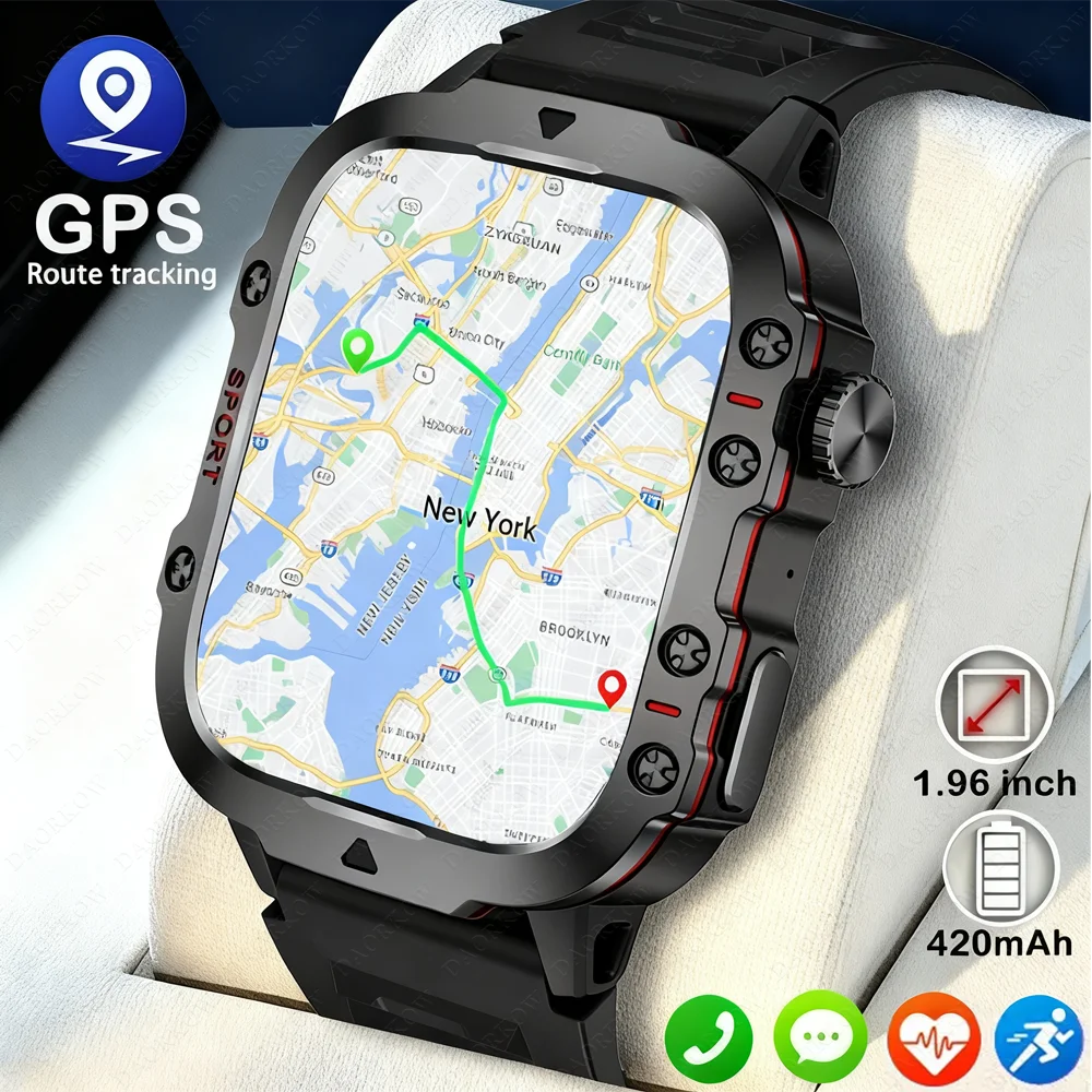 

DAORKOW new rugged military GPS smart watch men's AMOLED screen heart rate Bluetooth call IP68 waterproof outdoor smart watch