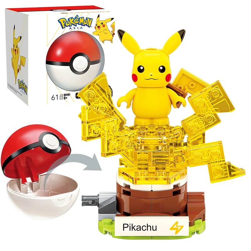 Pokemon Mini Pikachu-Claw Crane Building Blocks Charizard Pikachu Squirtle Bulbasaur Assembly Model Educational Kid Toy For Gift