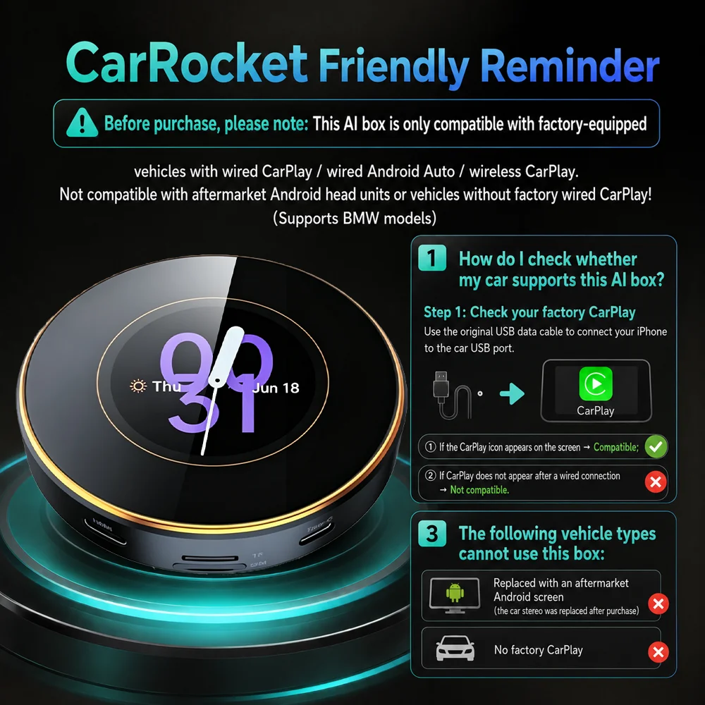 CarRocket Android 15.0 CarPlay AI Box 8GB 128GB Qualcomm 6350 8Core Multimedia Video Box 5G Lite,Wireless CarPlay & Android Auto view 2