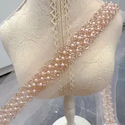 90cm Embroidery Beaded Sequin Lace Trim Fancy Cute Beading Pearl Ribbon Lace For Crafts Tailor Sewing Wedding Belt Decor