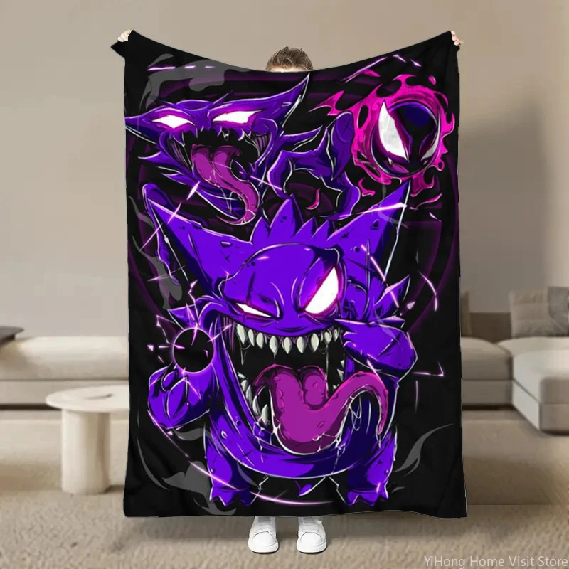 Japanese Anime Pokemon Gengar Cartoon Plush Flannel Blanket for Bed Sofa Soft Flannel Throw Fluffy Children Student Kid Blankets