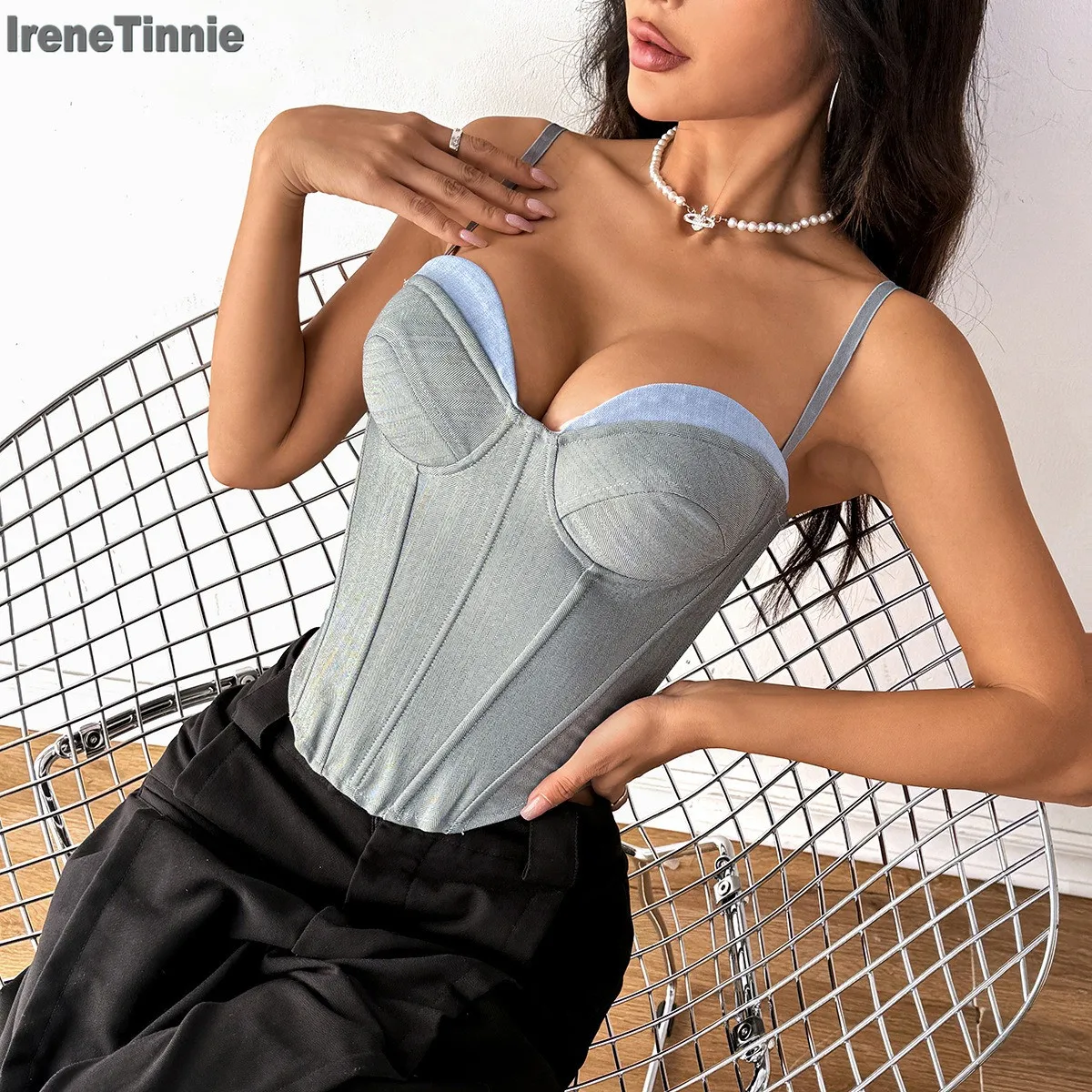 IRENE TINNIE Women Corset Bustiers Tops Bra Zip Back Boned Bodices Waist Girdle Tummy Control Tight Tank Tops y2k Crop Top
